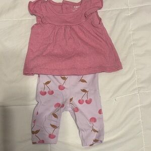 Carter's Pink Ruffle Top and Cherry Leggings Set
